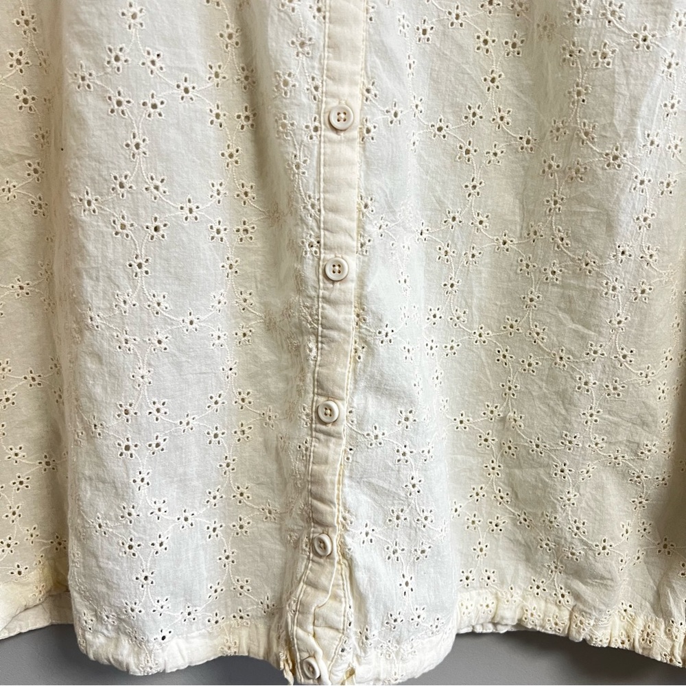 Free People Cream Eyelet Long Sleeve Blouse Tie Waist Size Small - Picture 5 of 8